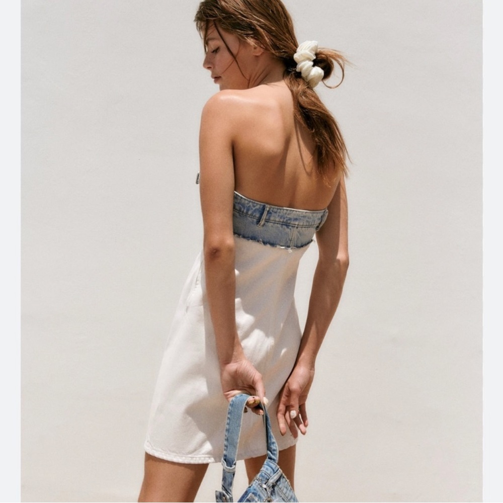 Zara strapless white denim mini dress NWT!